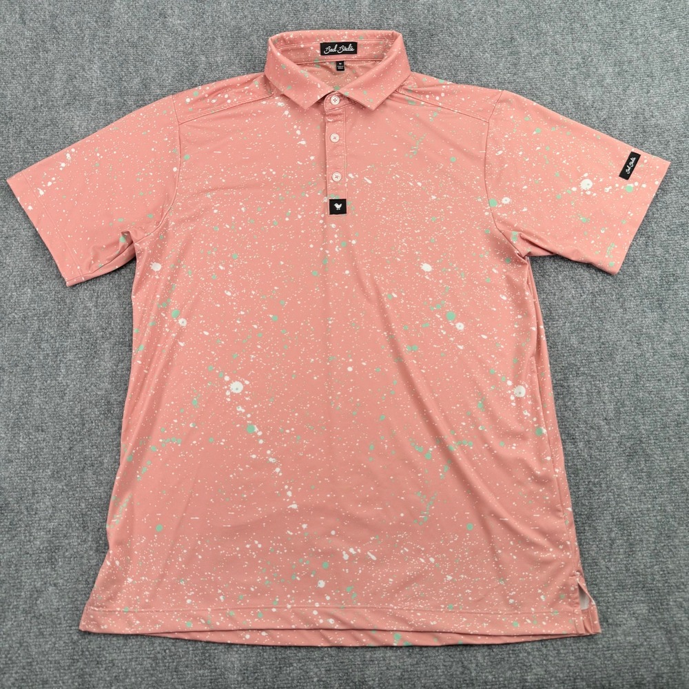 Bad Birdie‎ Polo Shirt Mens Medium Paint Splatter Performance Stretch Golf